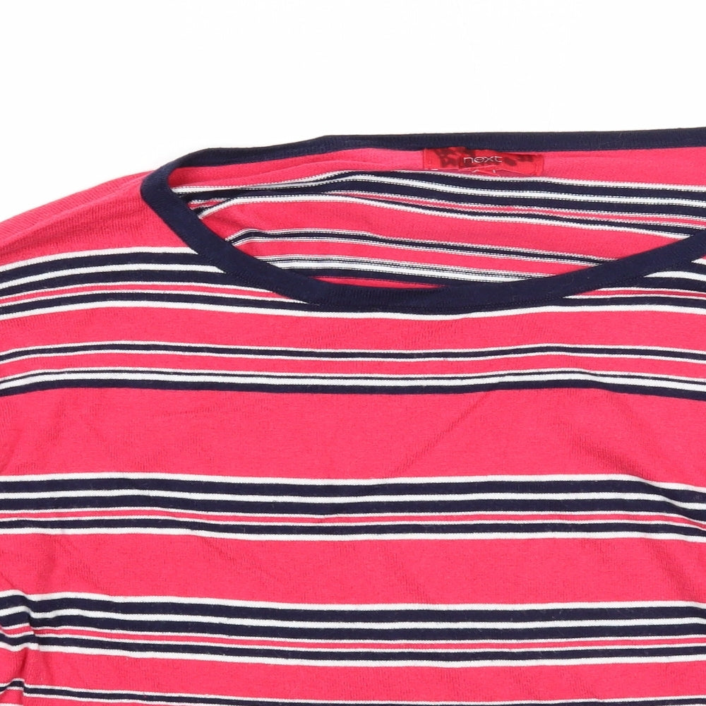 NEXT Womens Pink Round Neck Striped Cotton Pullover Jumper Size 10