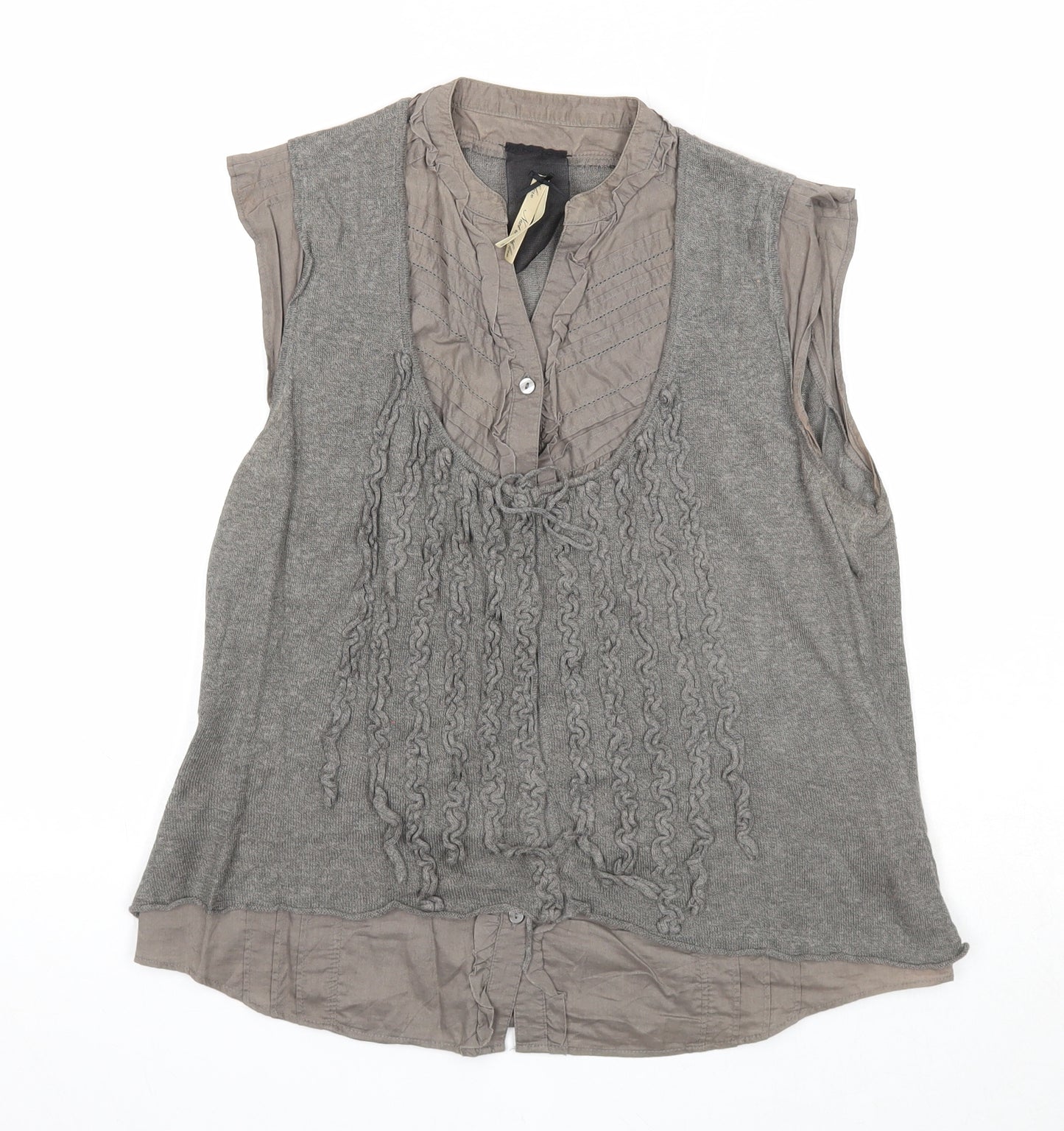 NEXT Womens Green Linen Basic Button-Up Size 10 V-Neck
