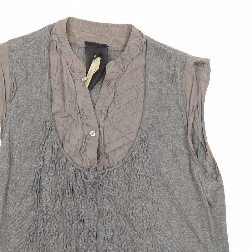 NEXT Womens Green Linen Basic Button-Up Size 10 V-Neck