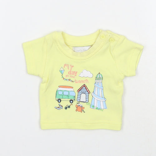 Earlydays Girls Yellow Cotton Basic T-Shirt Size Newborn Round Neck Button - Beach