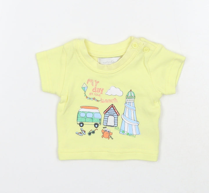 Earlydays Girls Yellow Cotton Basic T-Shirt Size Newborn Round Neck Button - Beach