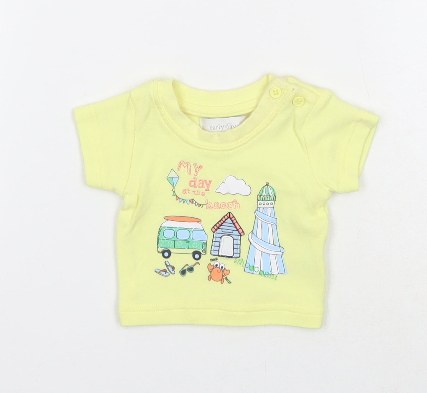 Earlydays Girls Yellow Cotton Basic T-Shirt Size Newborn Round Neck Button - Beach