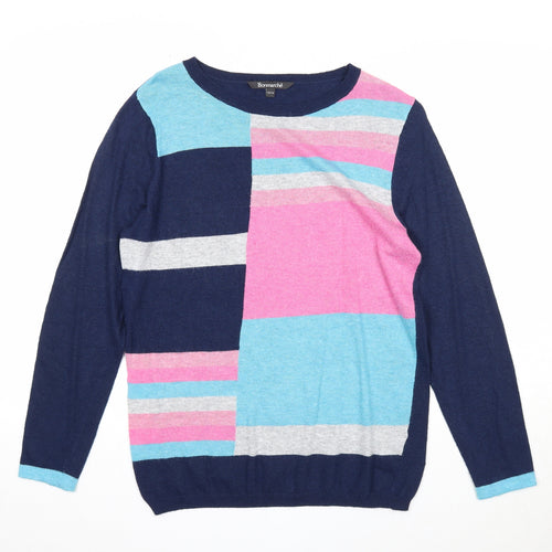 Bonmarché Womens Blue Round Neck Geometric Nylon Pullover Jumper Size M