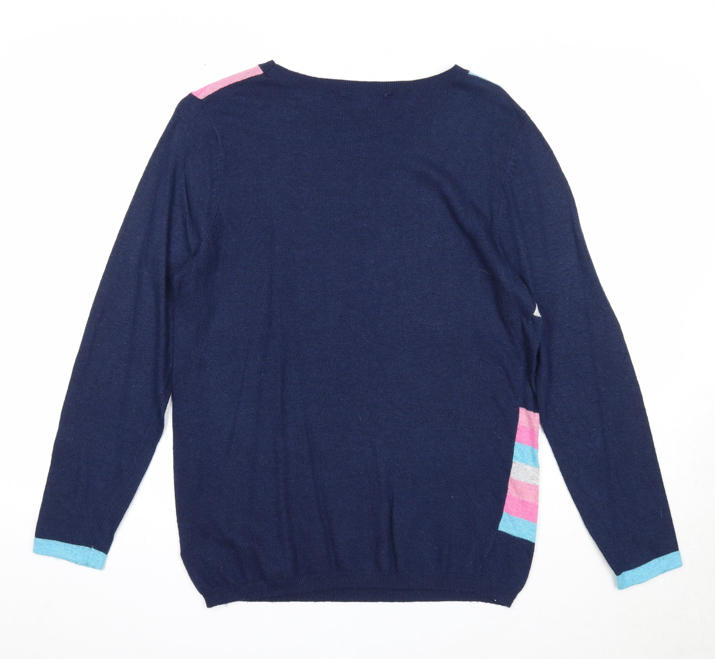 Bonmarché Womens Blue Round Neck Geometric Nylon Pullover Jumper Size M