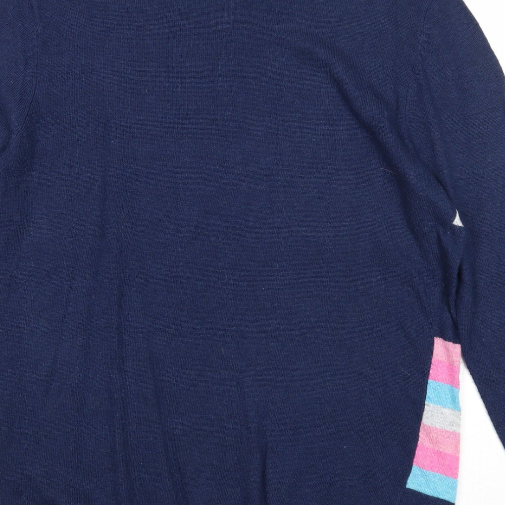 Bonmarché Womens Blue Round Neck Geometric Nylon Pullover Jumper Size M