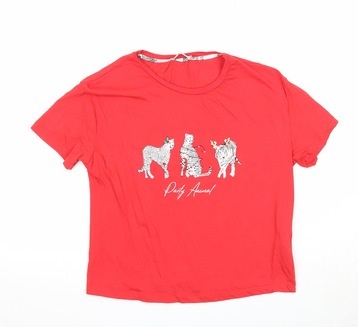 New Look Womens Red Cotton Basic T-Shirt Size XS Round Neck - Party Animal