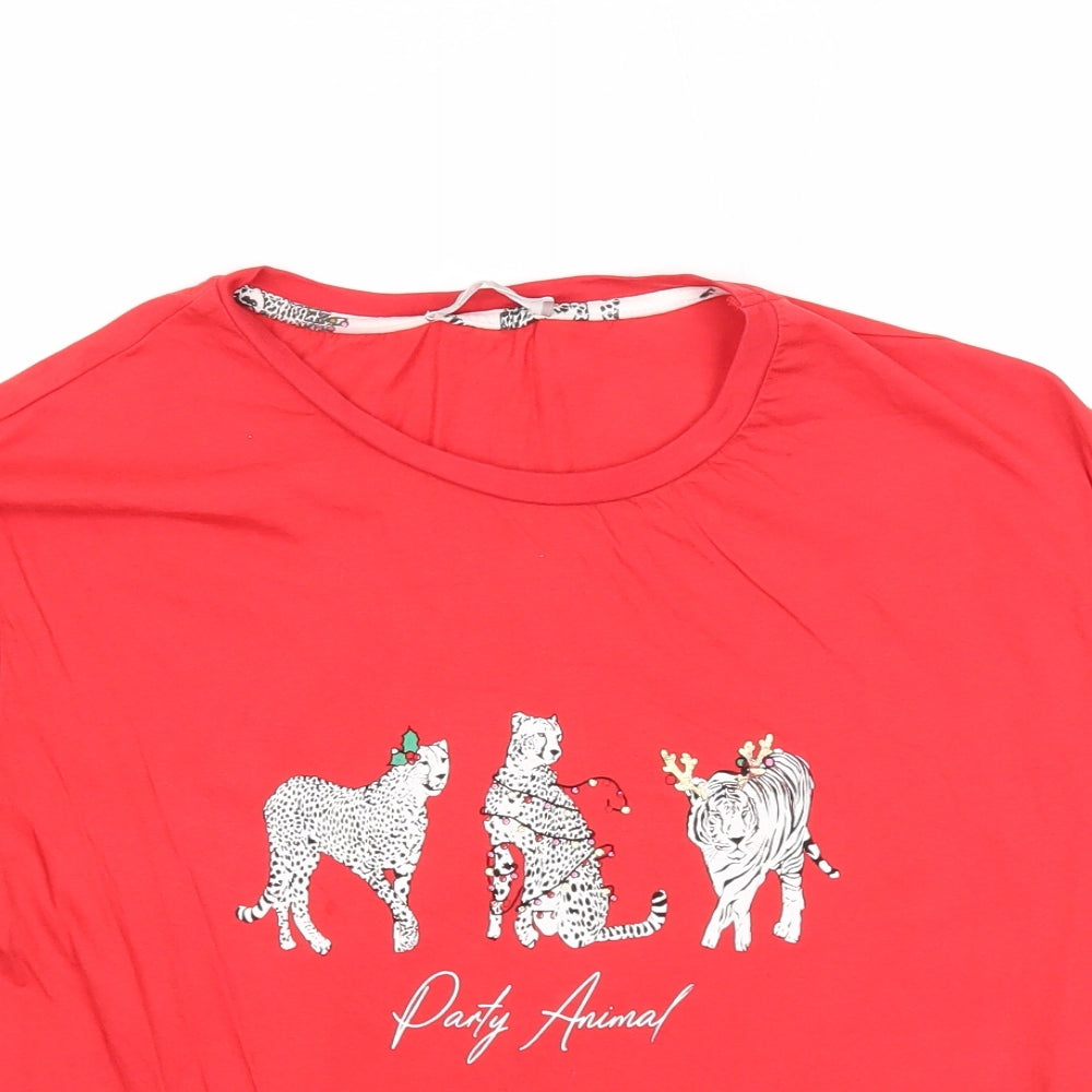 New Look Womens Red Cotton Basic T-Shirt Size XS Round Neck - Party Animal