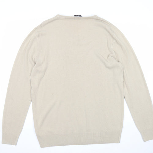 Kensington Mens Beige V-Neck Acrylic Pullover Jumper Size XL Long Sleeve