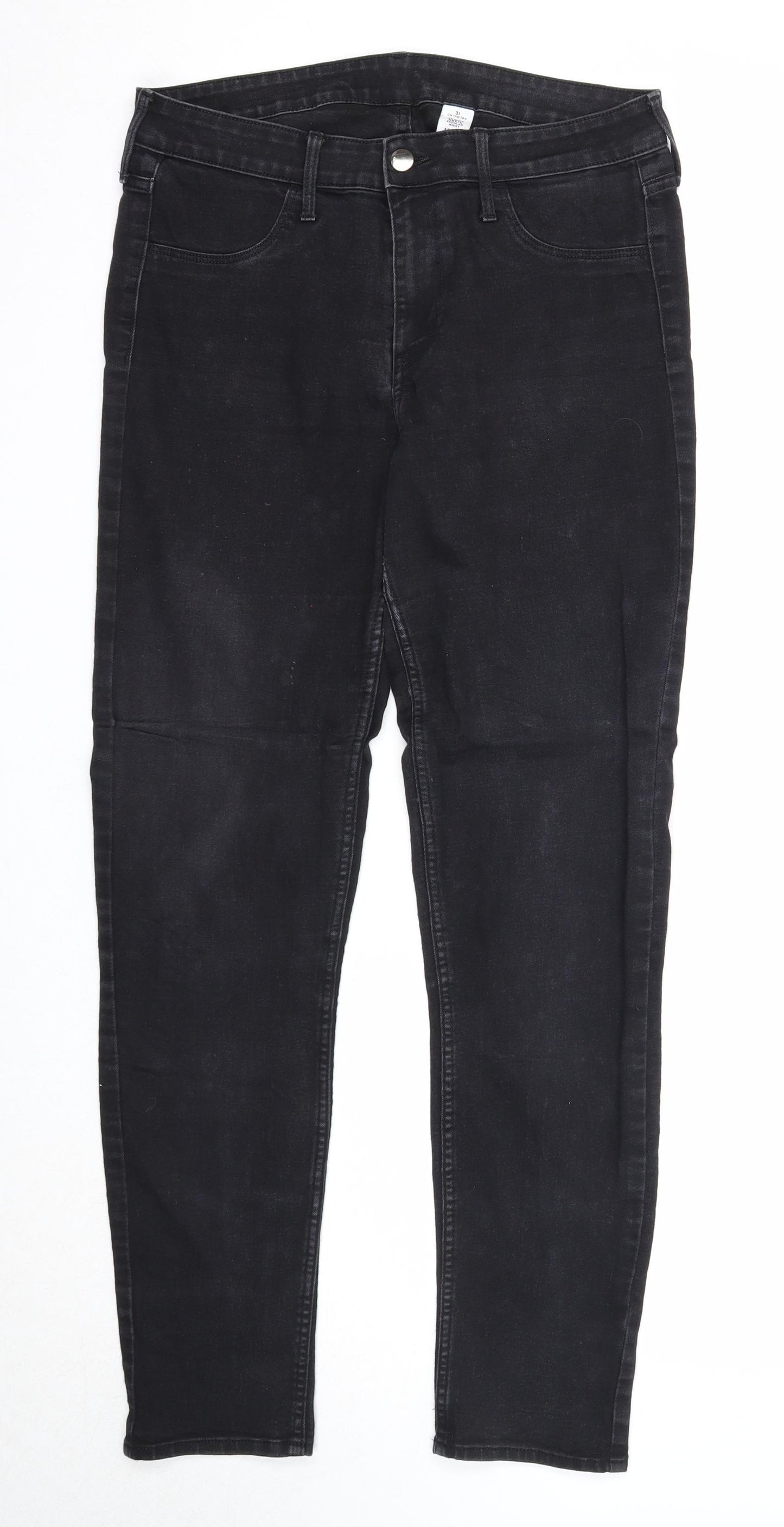 &Denim Womens Black Cotton Straight Jeans Size 31 in Regular Button