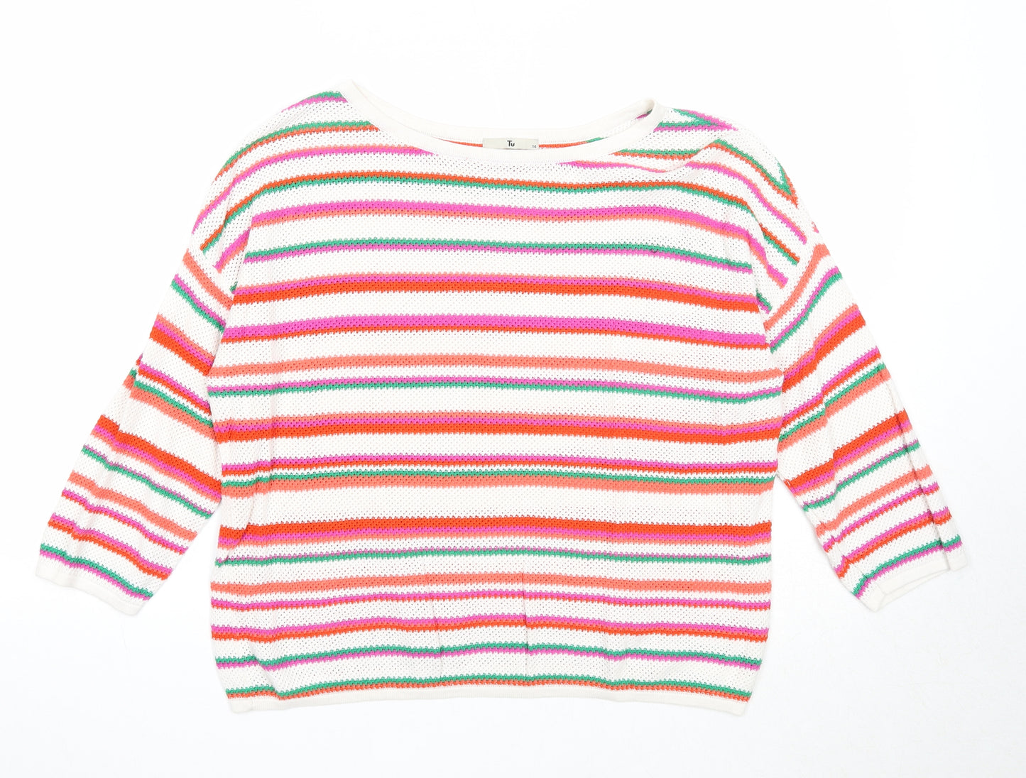 TU Womens Multicoloured Boat Neck Striped Cotton Pullover Jumper Size 16