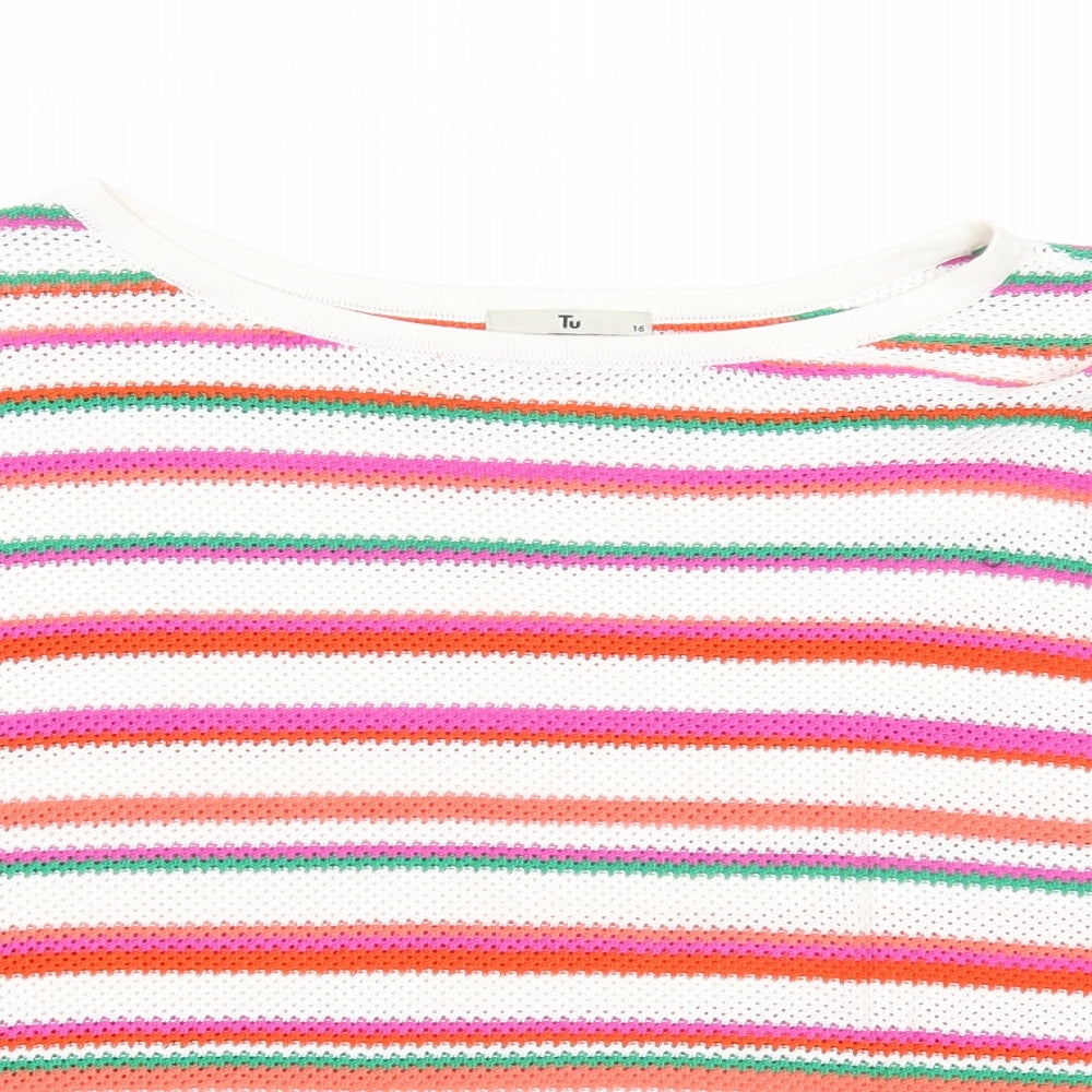 TU Womens Multicoloured Boat Neck Striped Cotton Pullover Jumper Size 16