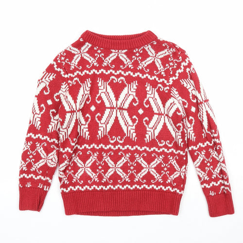 DMB Boys Red Round Neck Fair Isle Acrylic Pullover Jumper Size 6 Years Pullover