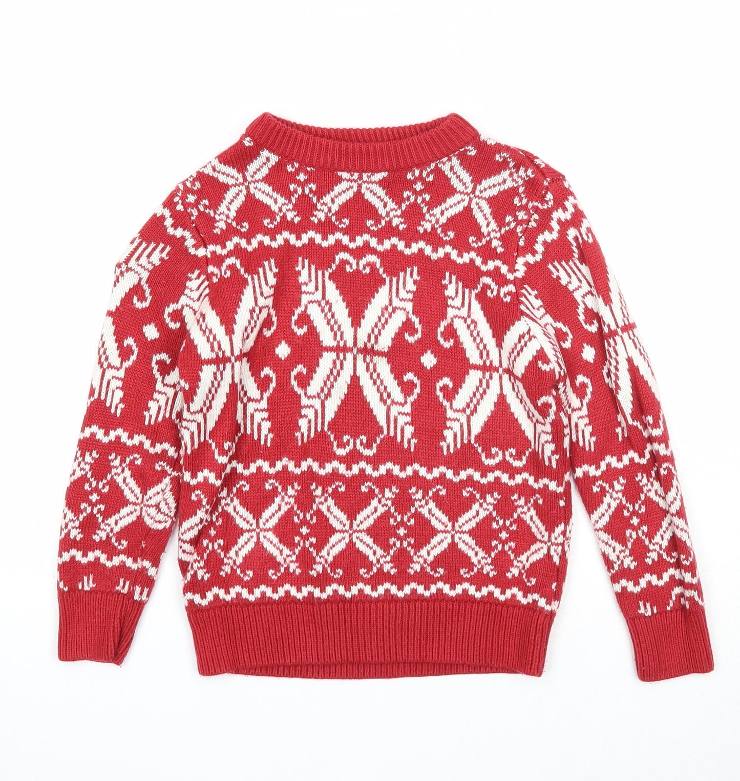 DMB Boys Red Round Neck Fair Isle Acrylic Pullover Jumper Size 6 Years Pullover