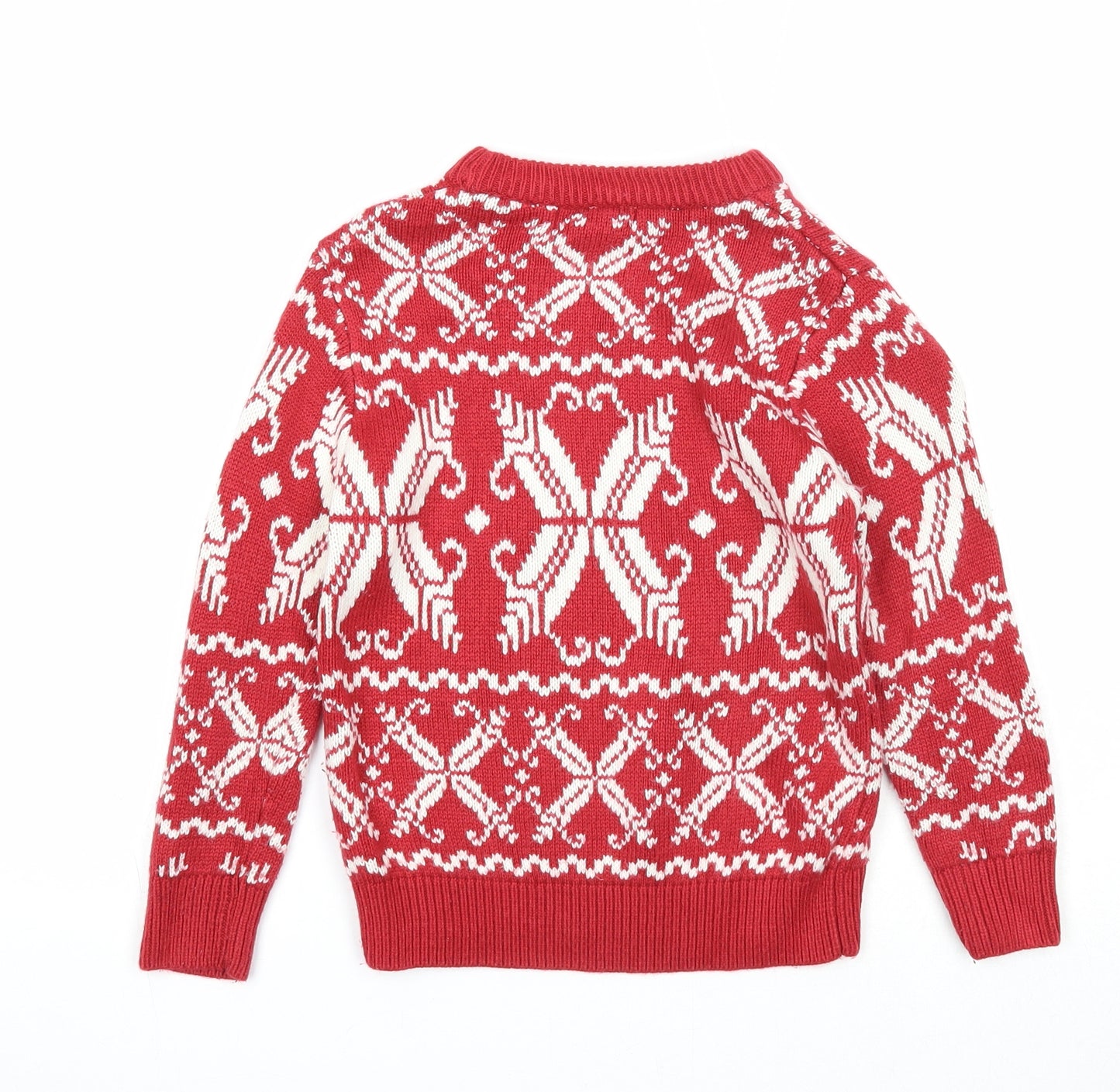 DMB Boys Red Round Neck Fair Isle Acrylic Pullover Jumper Size 6 Years Pullover
