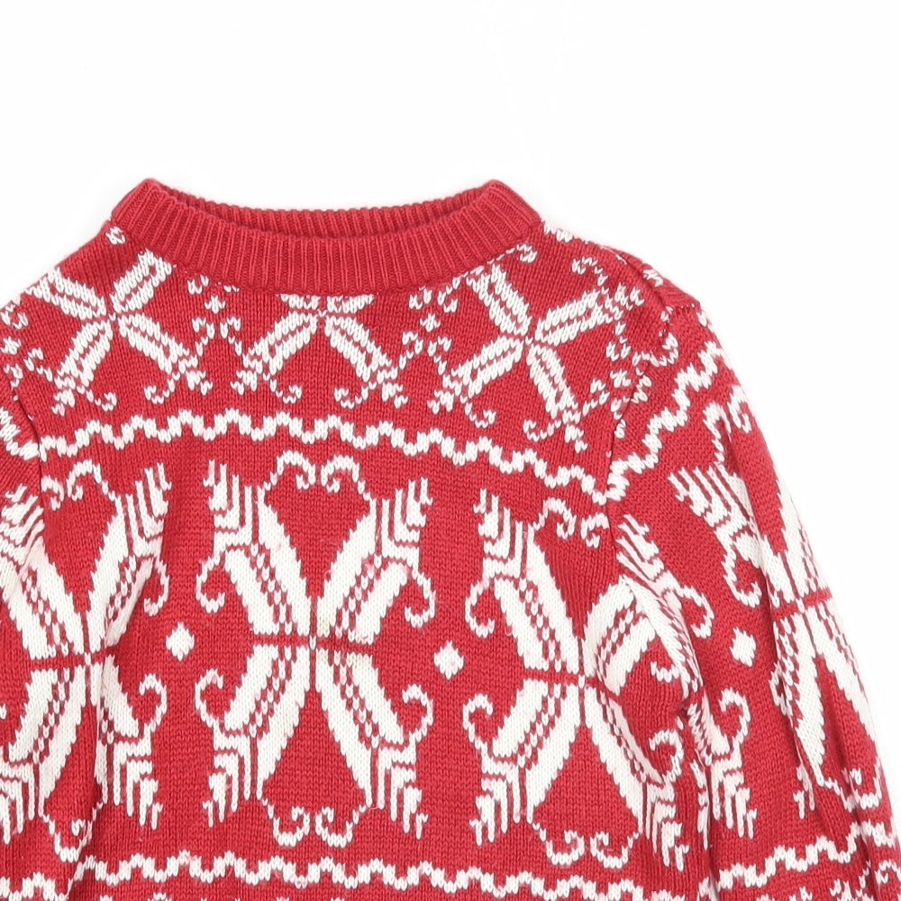 DMB Boys Red Round Neck Fair Isle Acrylic Pullover Jumper Size 6 Years Pullover