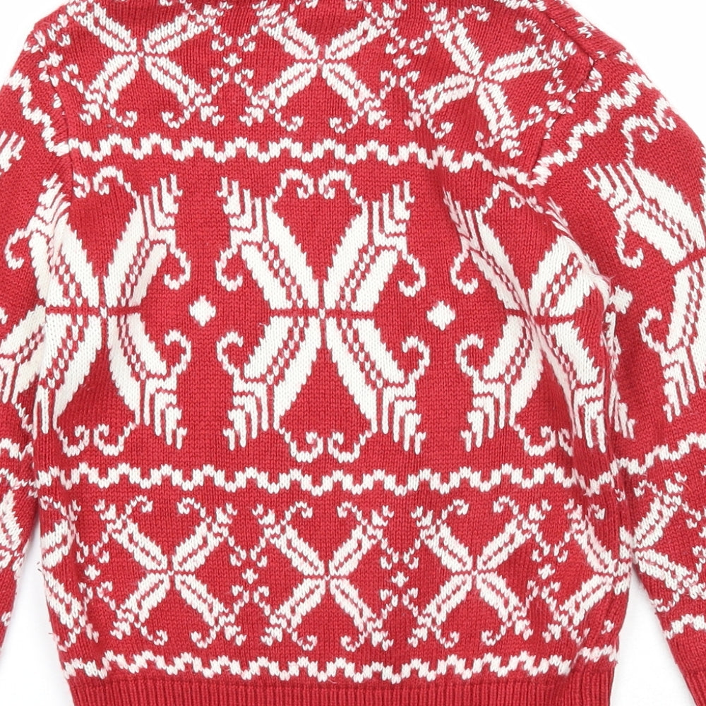 DMB Boys Red Round Neck Fair Isle Acrylic Pullover Jumper Size 6 Years Pullover