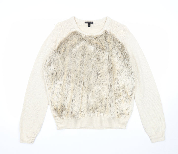 Topshop Womens Beige Acrylic Pullover Sweatshirt Size 10 Pullover