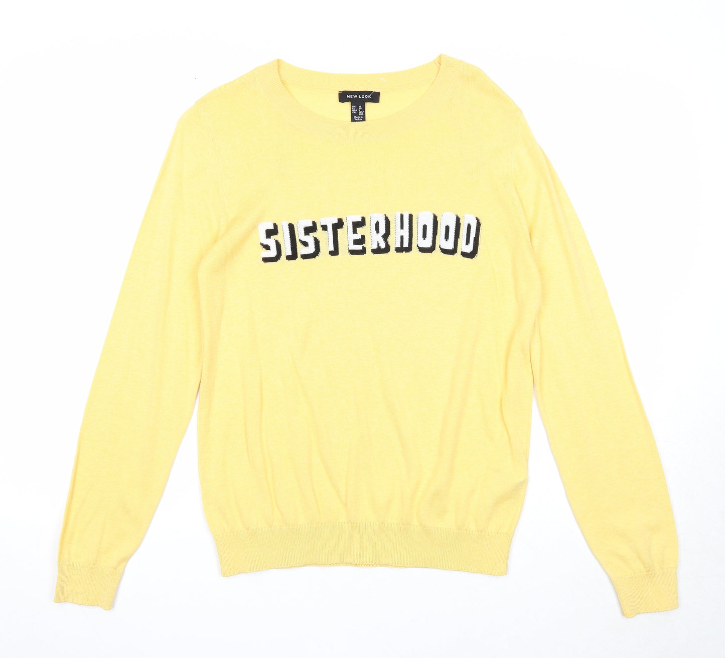 New Look Womens Yellow Round Neck Acrylic Pullover Jumper Size 10 - Sisterhood