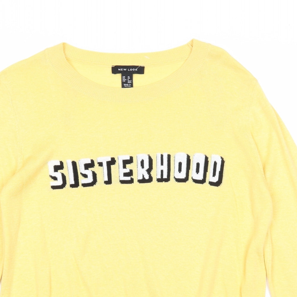 New Look Womens Yellow Round Neck Acrylic Pullover Jumper Size 10 - Sisterhood