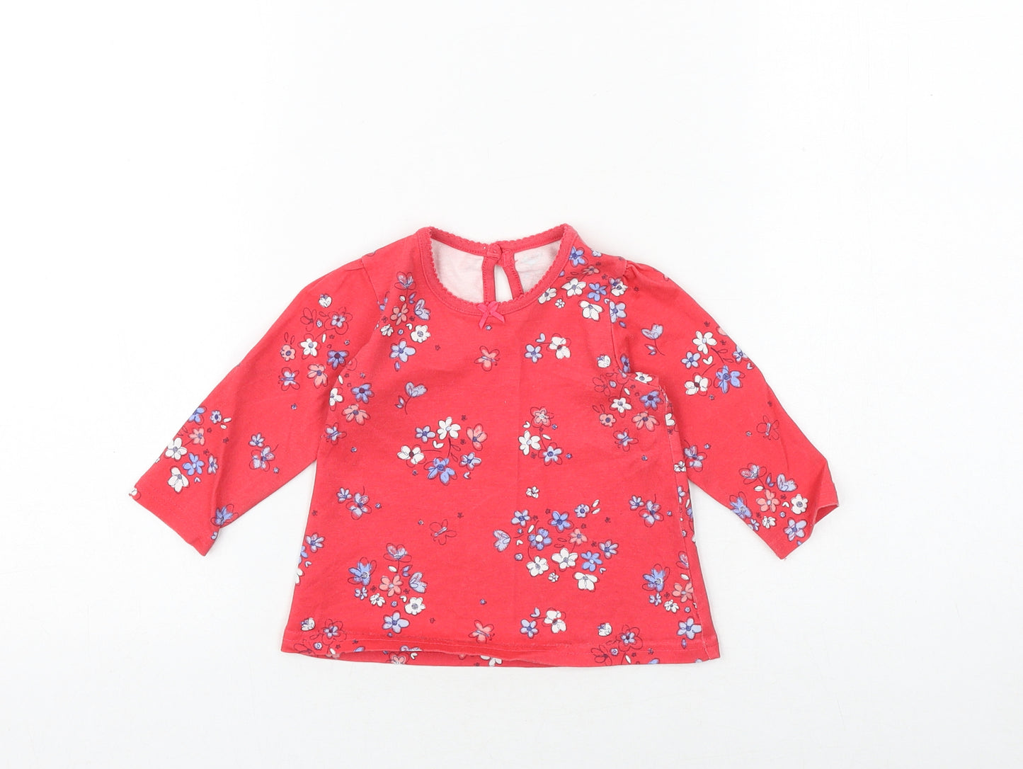 George Baby Red Floral 100% Cotton Basic Blouse Size 6-9 Months Round Neck Button