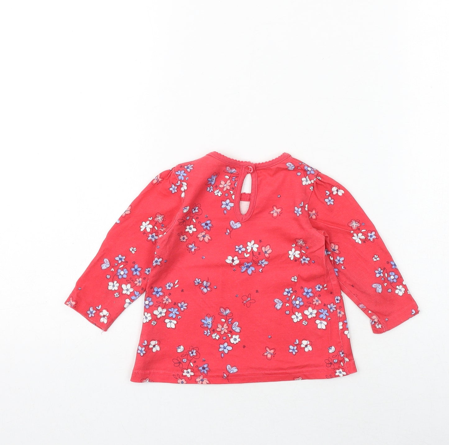 George Baby Red Floral 100% Cotton Basic Blouse Size 6-9 Months Round Neck Button