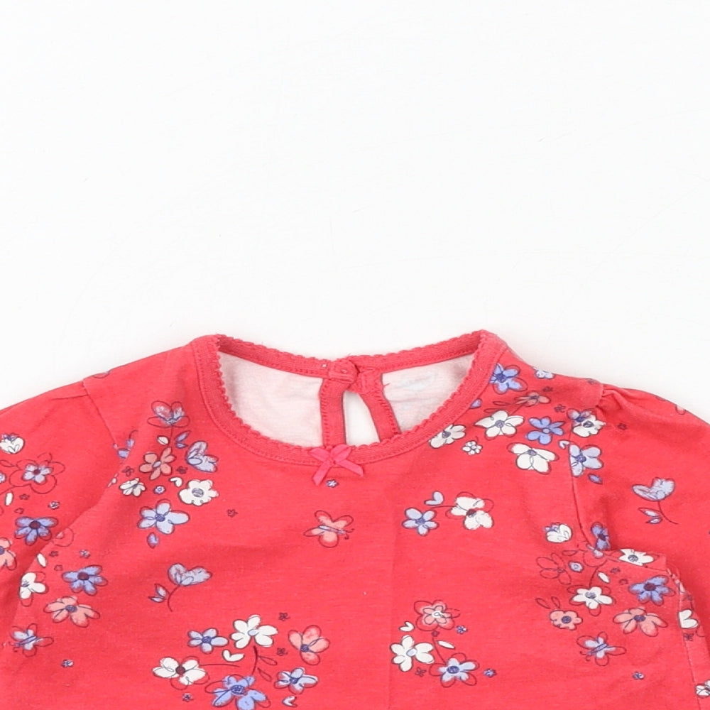 George Baby Red Floral 100% Cotton Basic Blouse Size 6-9 Months Round Neck Button