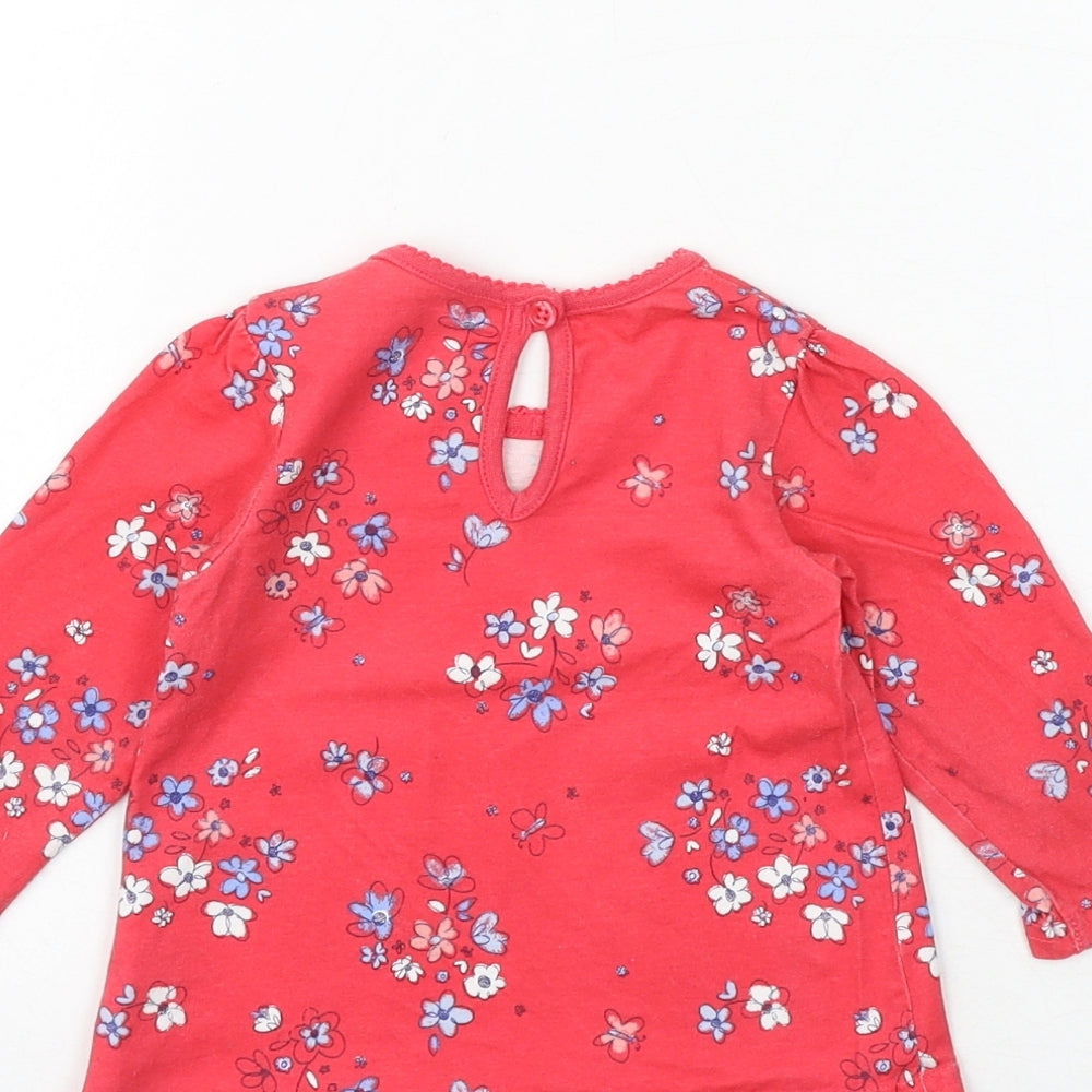 George Baby Red Floral 100% Cotton Basic Blouse Size 6-9 Months Round Neck Button