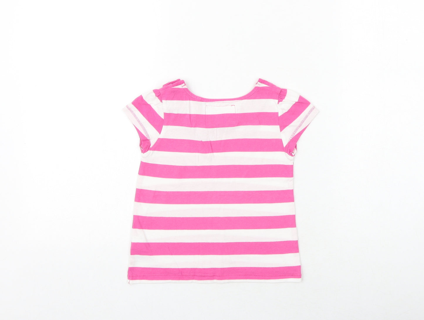 NEXT Girls Pink Striped 100% Cotton Basic T-Shirt Size 2-3 Years Round Neck Pullover