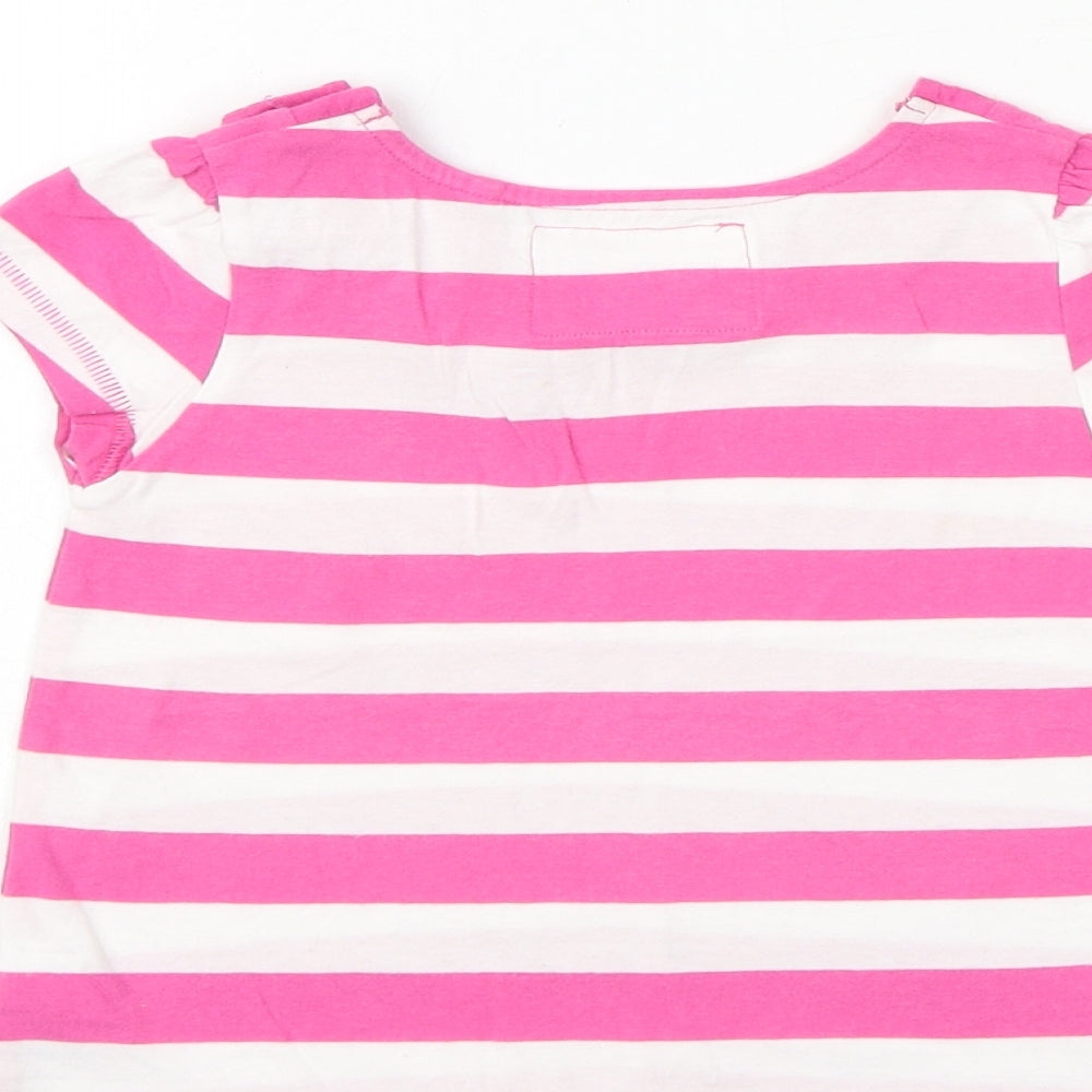 NEXT Girls Pink Striped 100% Cotton Basic T-Shirt Size 2-3 Years Round Neck Pullover