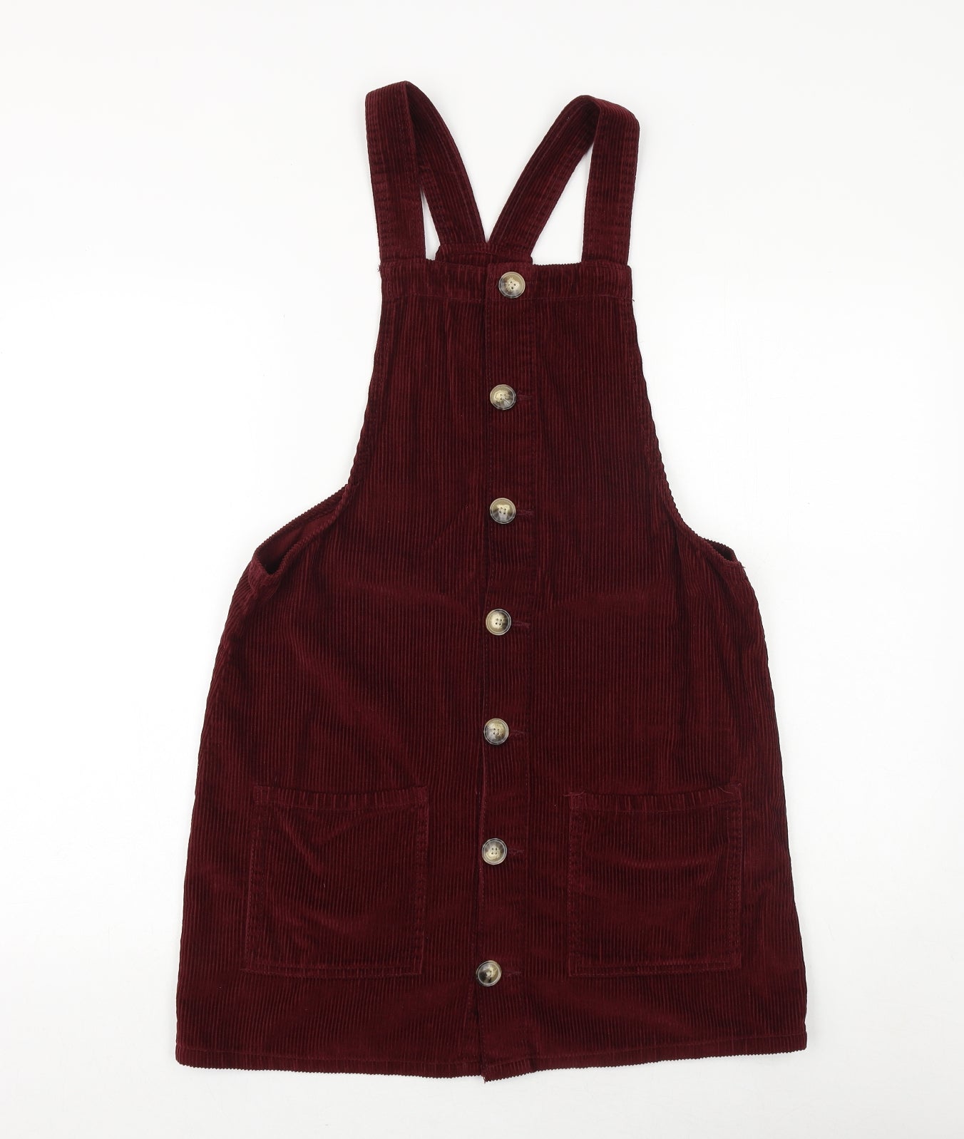 Denim & Co. Womens Red 100% Cotton Pinafore/Dungaree Dress Size 12 Square Neck Button