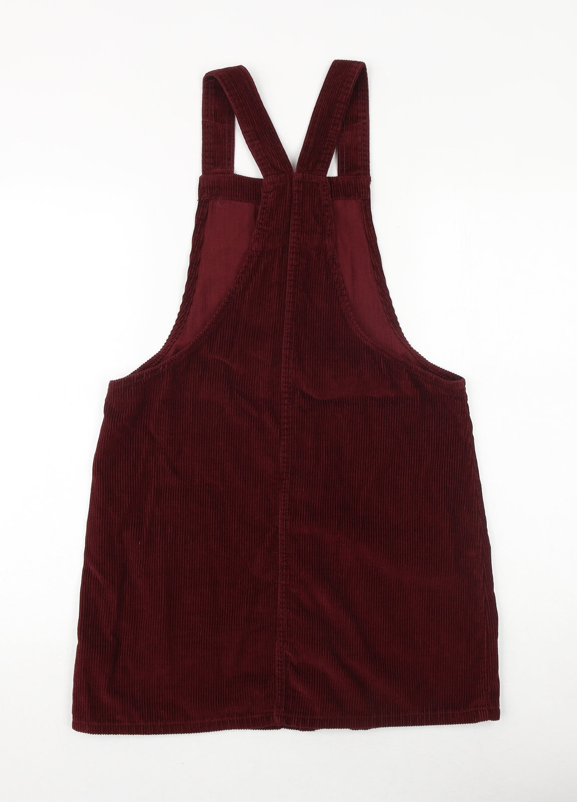 Denim & Co. Womens Red 100% Cotton Pinafore/Dungaree Dress Size 12 Square Neck Button