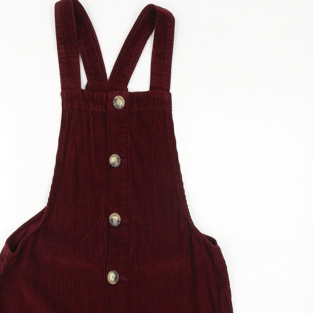 Denim & Co. Womens Red 100% Cotton Pinafore/Dungaree Dress Size 12 Square Neck Button