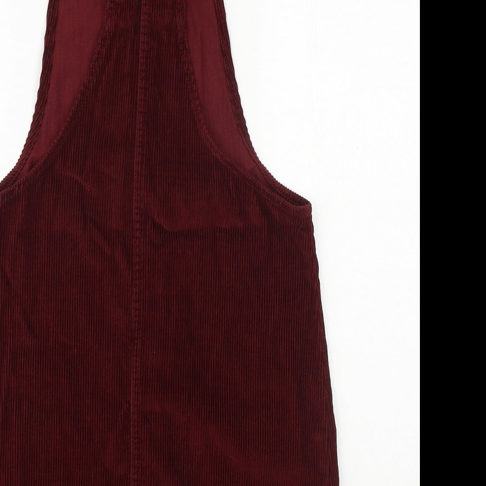 Denim & Co. Womens Red 100% Cotton Pinafore/Dungaree Dress Size 12 Square Neck Button