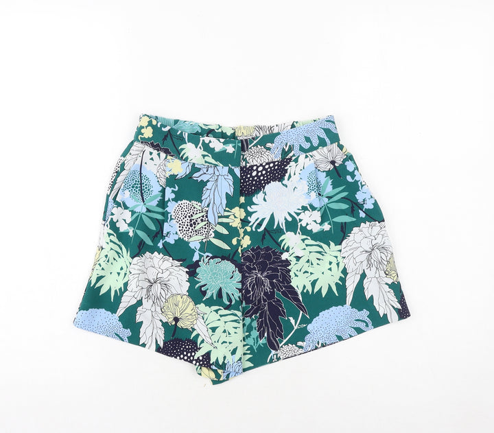 Preworn Womens Green Floral Polyester Culotte Shorts Size 26 in Regular Zip