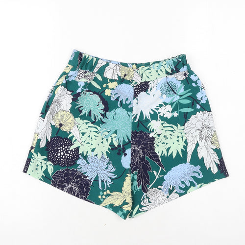Preworn Womens Green Floral Polyester Culotte Shorts Size 26 in Regular Zip