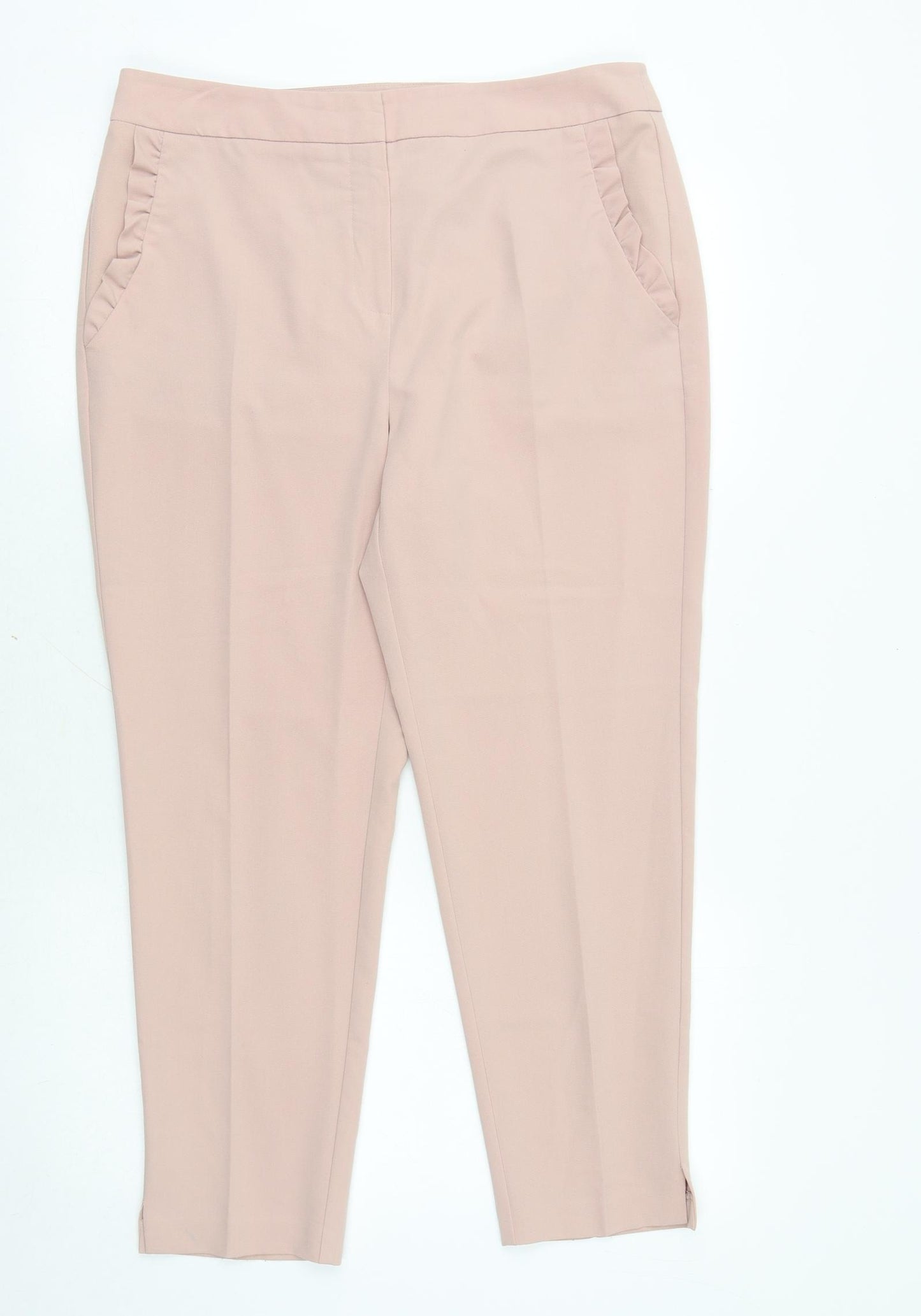 F&F Womens Pink Viscose Chino Trousers Size 12 Regular Zip