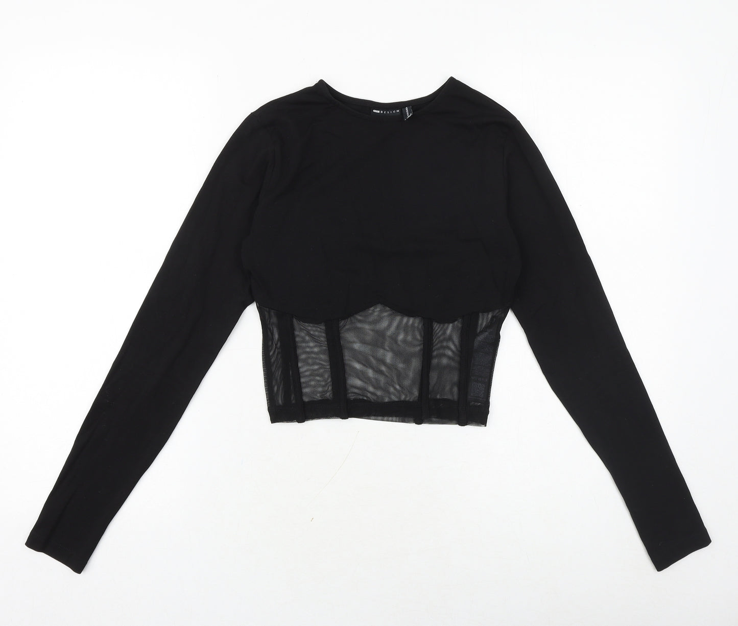 ASOS Womens Black Cotton Cropped Blouse Size 8 Round Neck