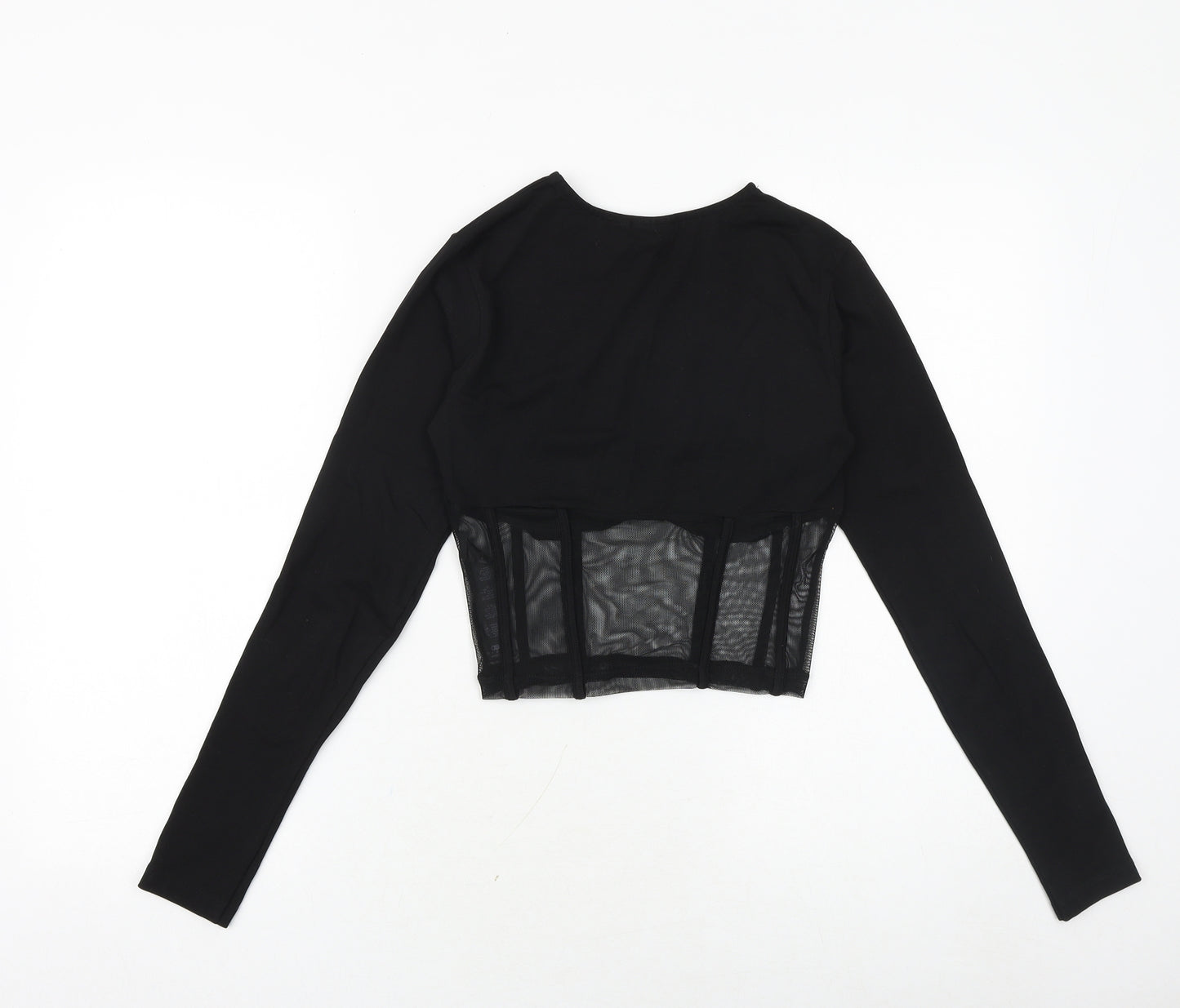 ASOS Womens Black Cotton Cropped Blouse Size 8 Round Neck