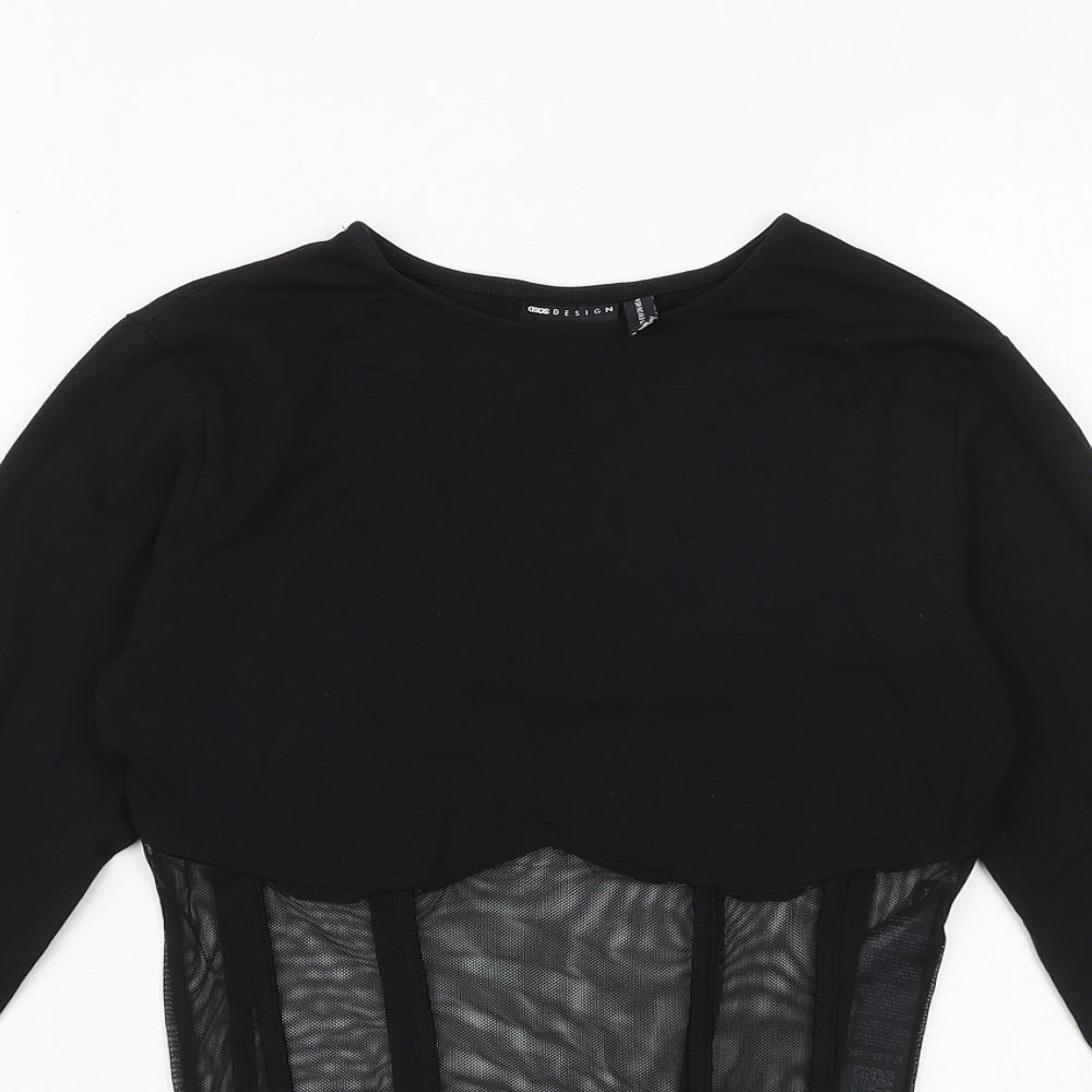 ASOS Womens Black Cotton Cropped Blouse Size 8 Round Neck
