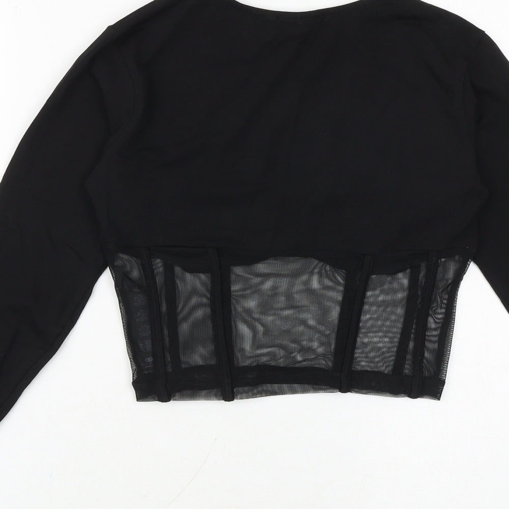 ASOS Womens Black Cotton Cropped Blouse Size 8 Round Neck
