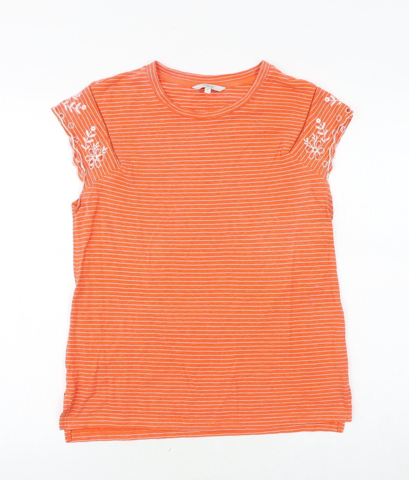NEXT Womens Orange Striped Cotton Basic T-Shirt Size 8 Round Neck