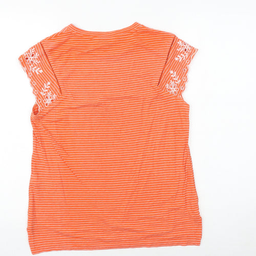 NEXT Womens Orange Striped Cotton Basic T-Shirt Size 8 Round Neck