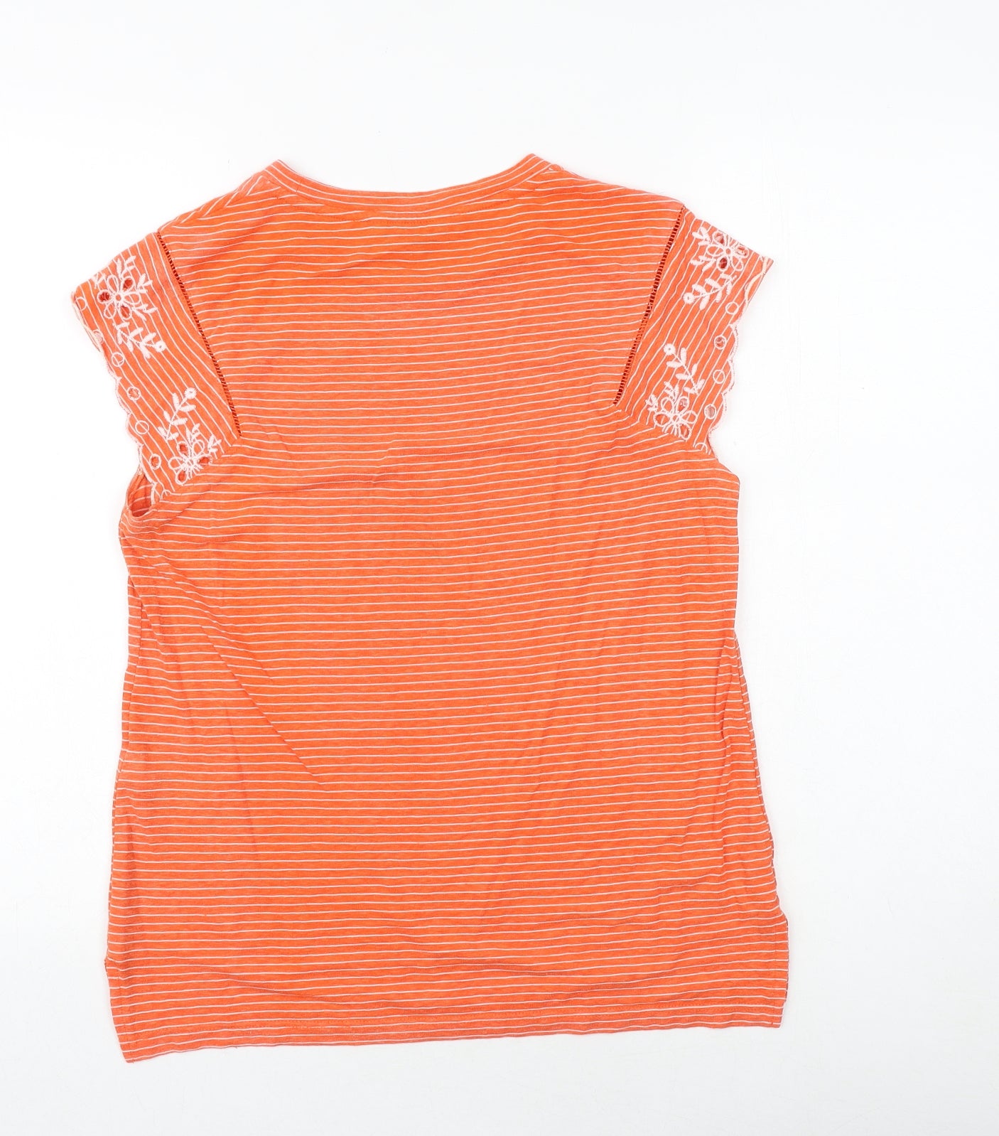 NEXT Womens Orange Striped Cotton Basic T-Shirt Size 8 Round Neck