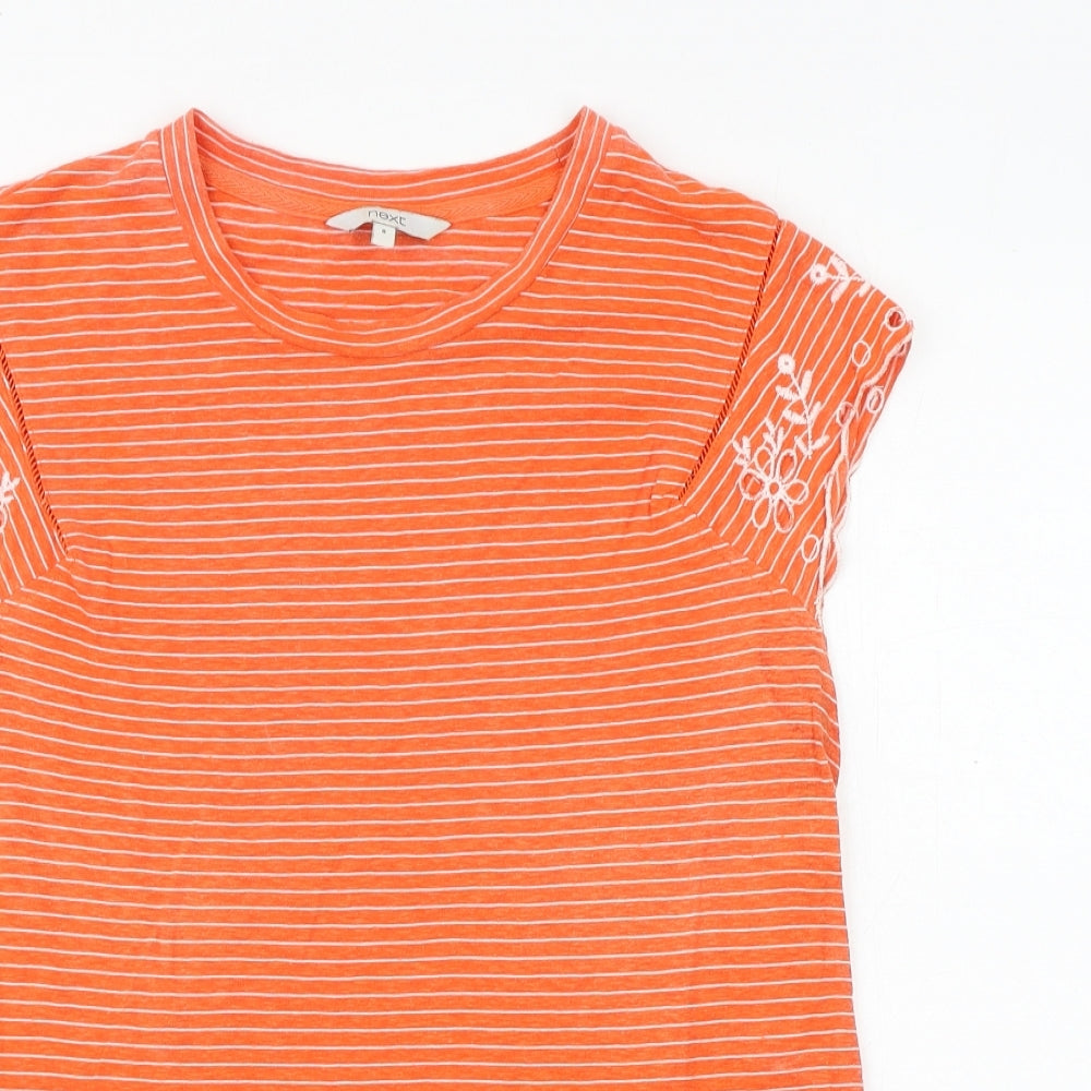NEXT Womens Orange Striped Cotton Basic T-Shirt Size 8 Round Neck
