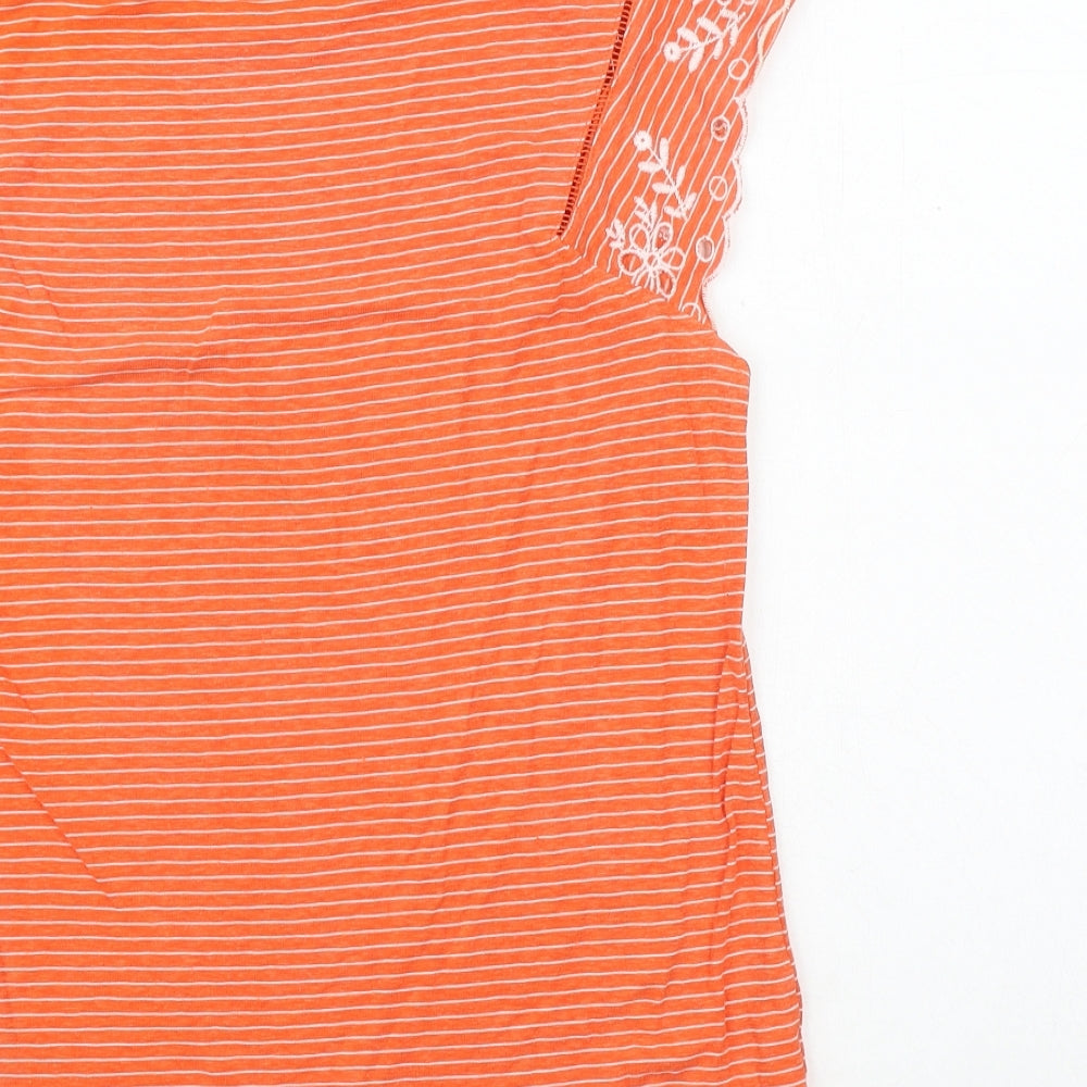 NEXT Womens Orange Striped Cotton Basic T-Shirt Size 8 Round Neck