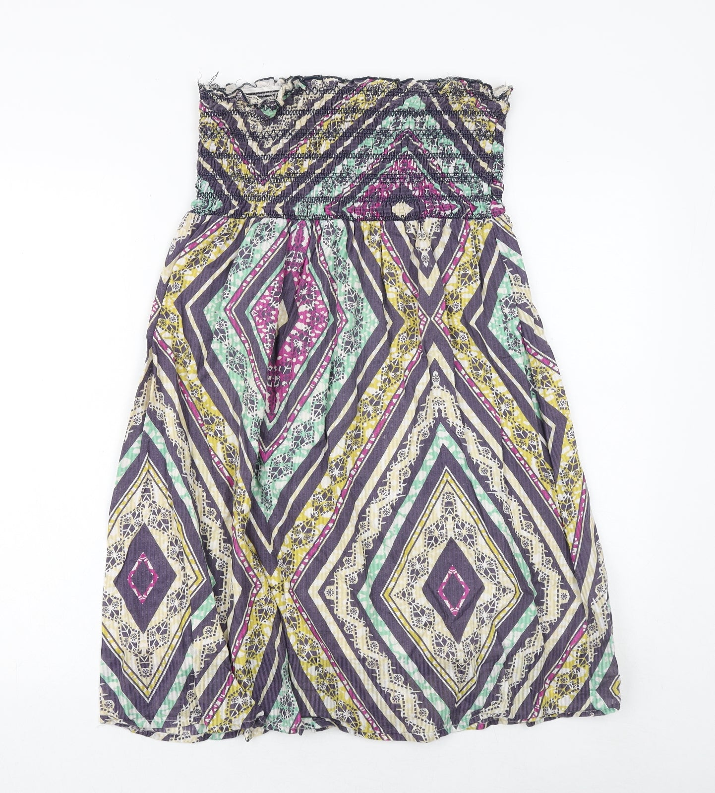 Primark Womens Multicoloured Geometric 100% Cotton Fit & Flare Size 14 Square Neck Pullover