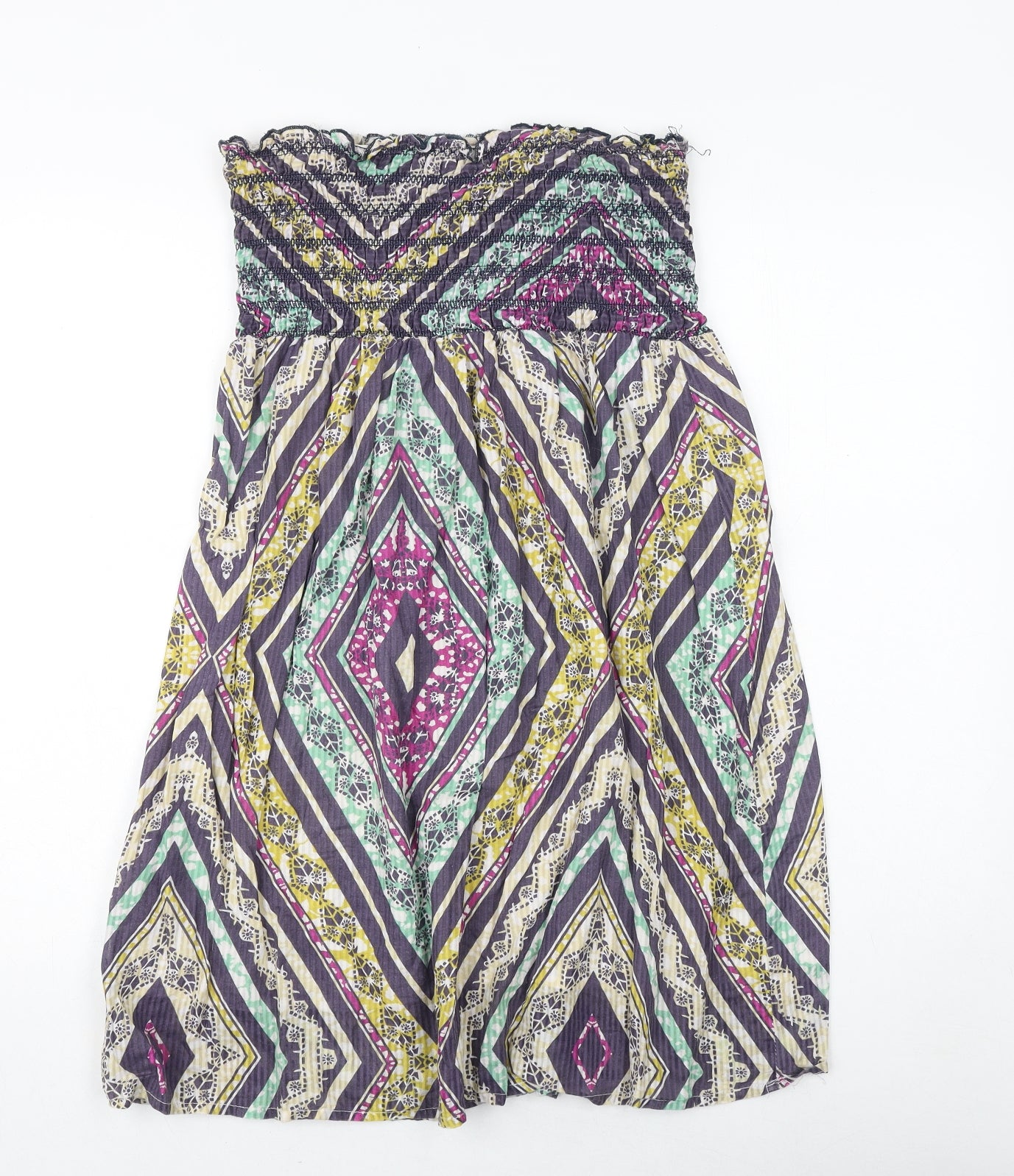 Primark Womens Multicoloured Geometric 100% Cotton Fit & Flare Size 14 Square Neck Pullover