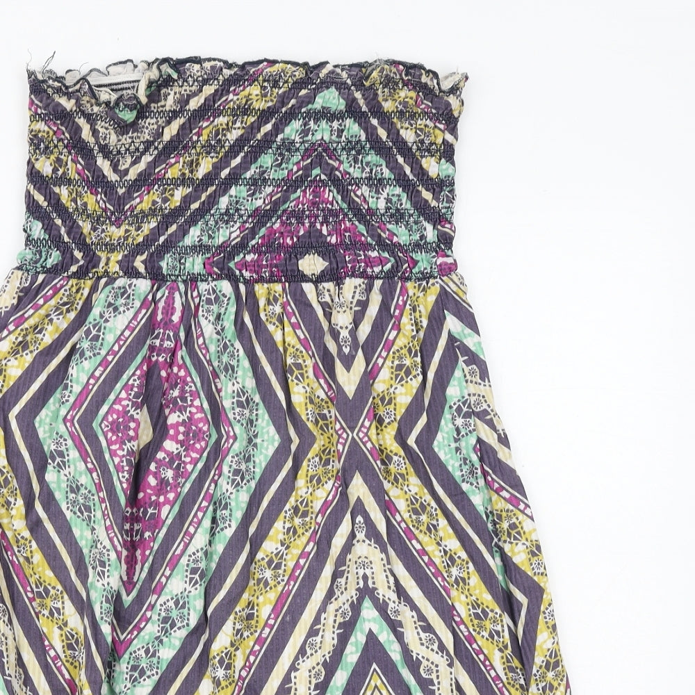 Primark Womens Multicoloured Geometric 100% Cotton Fit & Flare Size 14 Square Neck Pullover