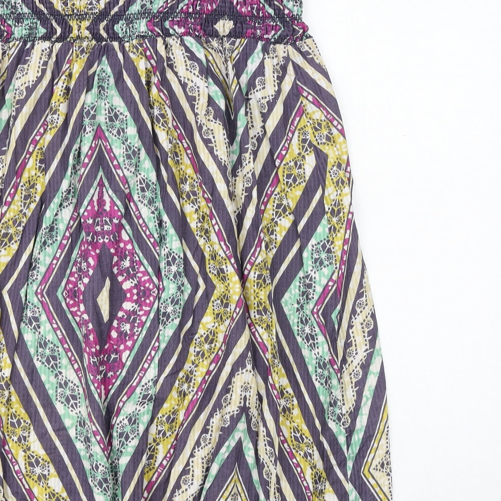 Primark Womens Multicoloured Geometric 100% Cotton Fit & Flare Size 14 Square Neck Pullover