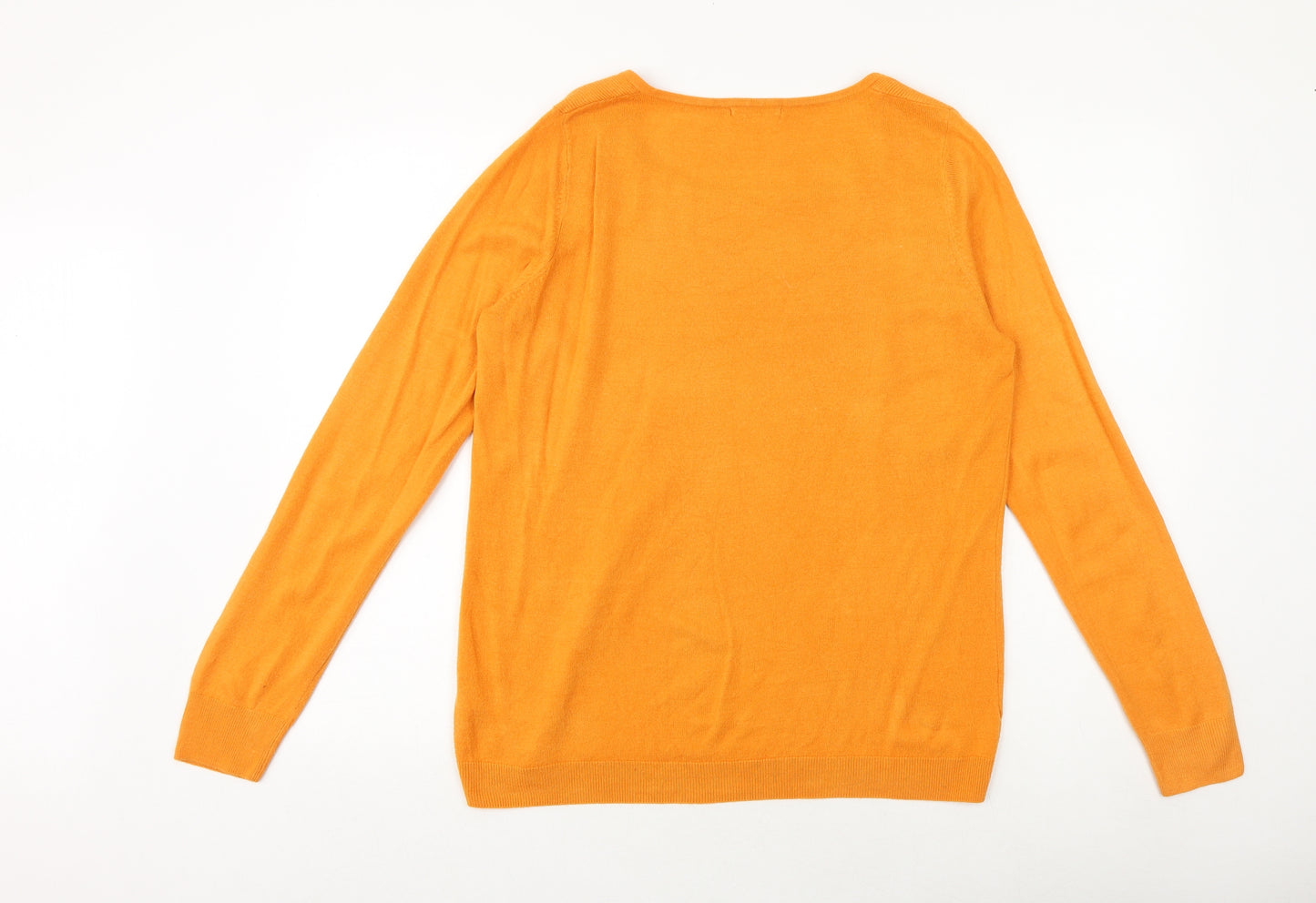 TU Womens Orange Square Neck Acrylic Pullover Jumper Size 16